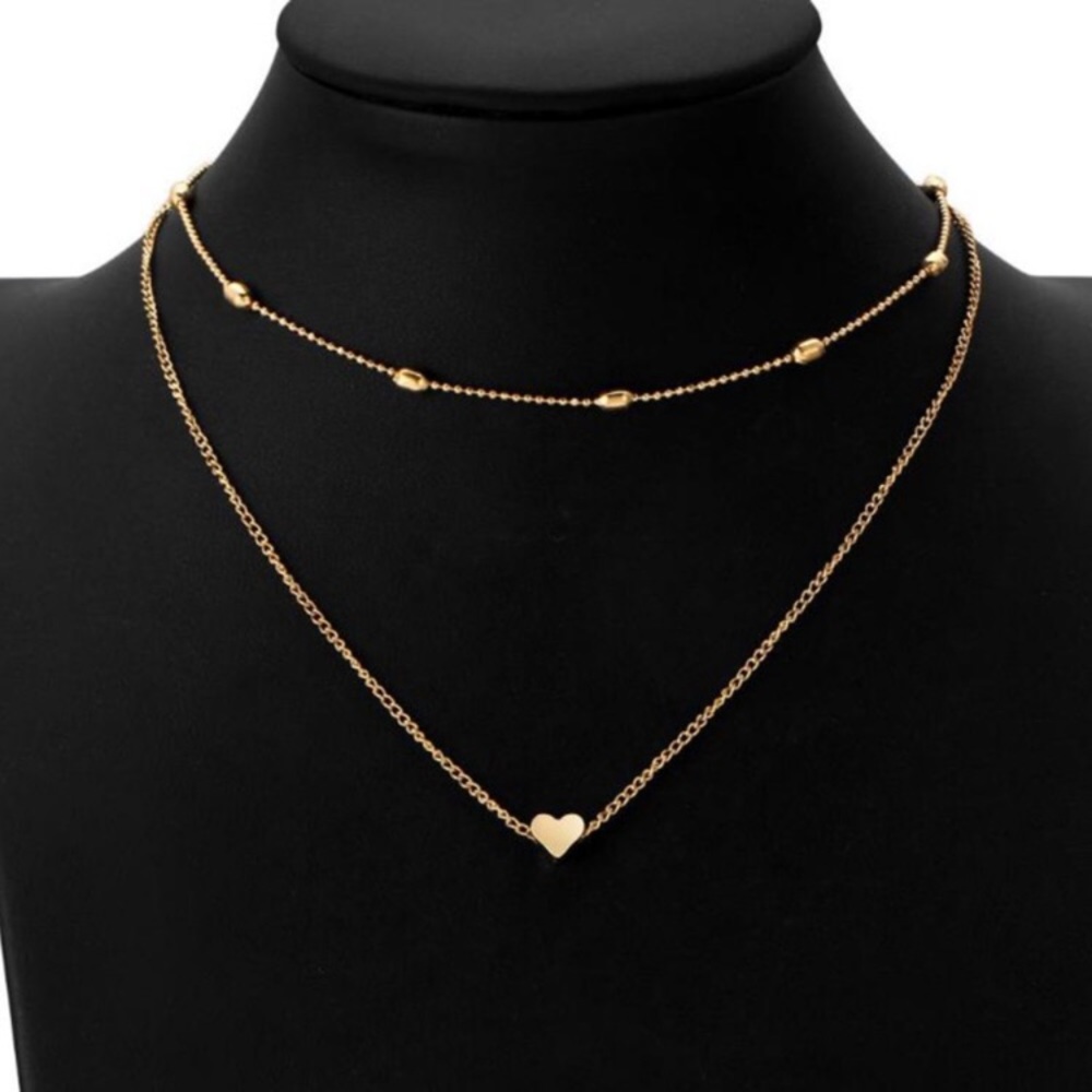 2 layer heart chain choker necklace - Picture 2 of 4